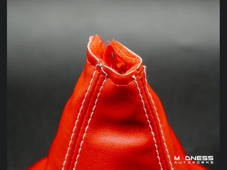 FIAT 500 Gear Shift Boot + Retaining Ring Set Red Leather w/ Red